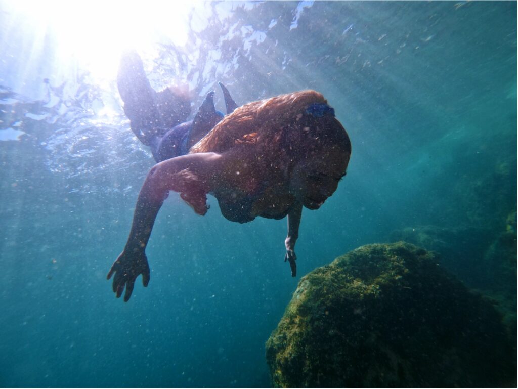 Première plongée en sirène.